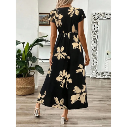 Robe Maxi Femme en Tissu Imprimé Coupe Croisée Col V