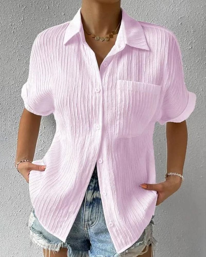 Chemise Femme Élégante en Lin Manches Courtes