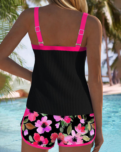 Tankini Deux Pièces Femme Côtelé Short Imprimé Coupe Ajustée