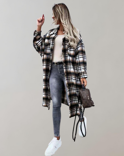 Manteau Femme Hiver Carreaux Chic à Fermeture Boutons