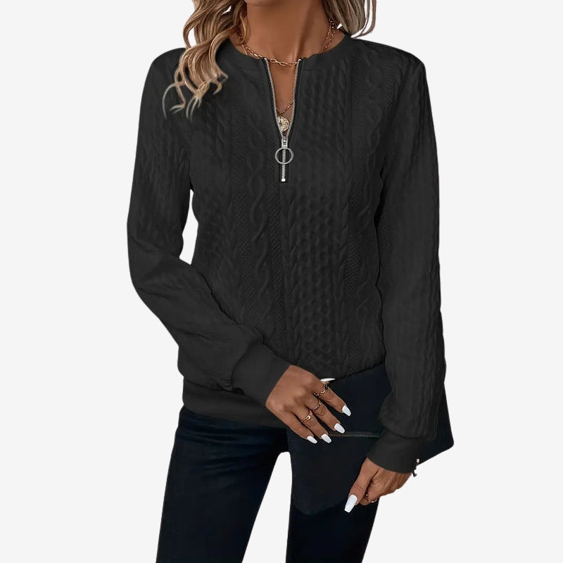Pull Femme Col Rond Zippé Moderne