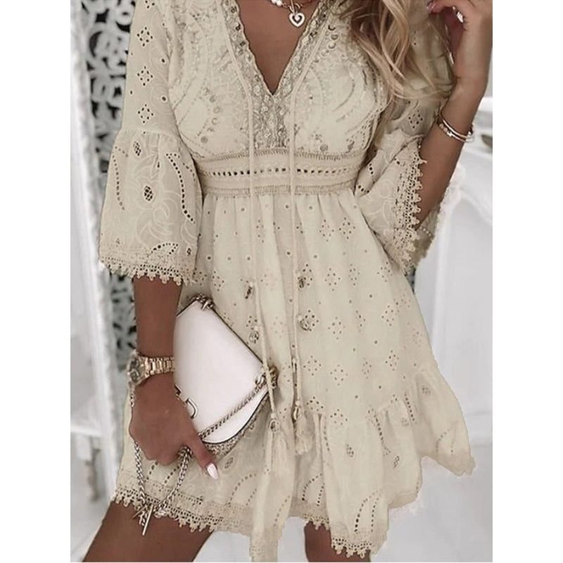 Robe Décontractée Col V Élégante pour Femme - PanierRoyale