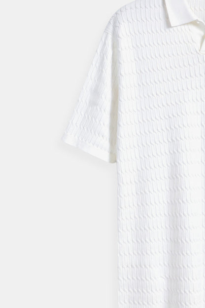 Chemise Poloshirt Blanc à Motif Texture