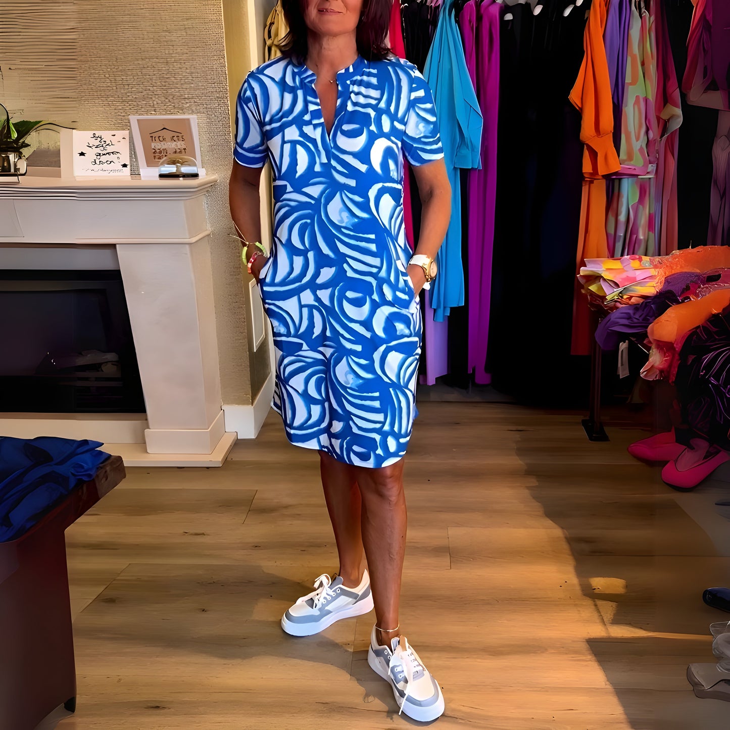 Robe Femme Imprimé Fluide Manches Courtes