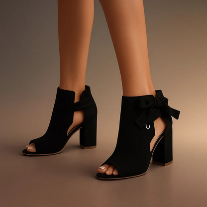 Sandales Femme Talons Carrés Nœud Bout Ouvert