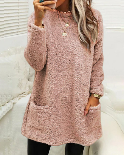 Pull Femme Molleton Long Manches Gris Chaud