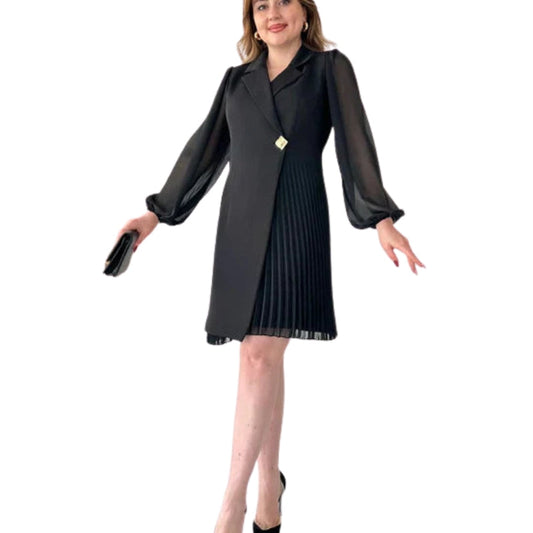 Robe Chic Manches Longues à Jupe Plissée Élégante - PanierRoyale