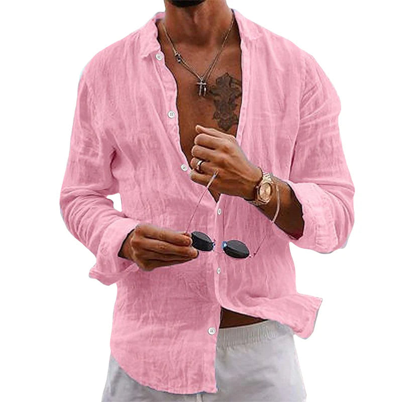 Chemise Homme Coton Blanc Élégant Manches Longues