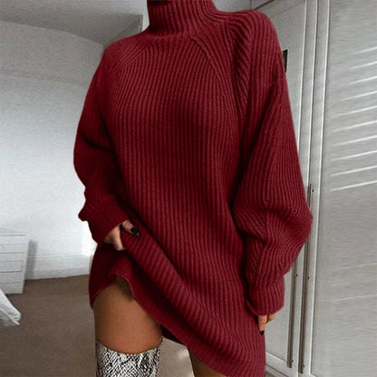 Robe pull femme col roulé manches longues élégante