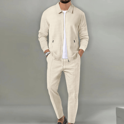 Costume Homme Beige Décontracté à Fermeture Éclair - PanierRoyale