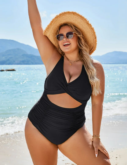Maillot de bain une pièce Femme Tissu extensible Découpes froncées
