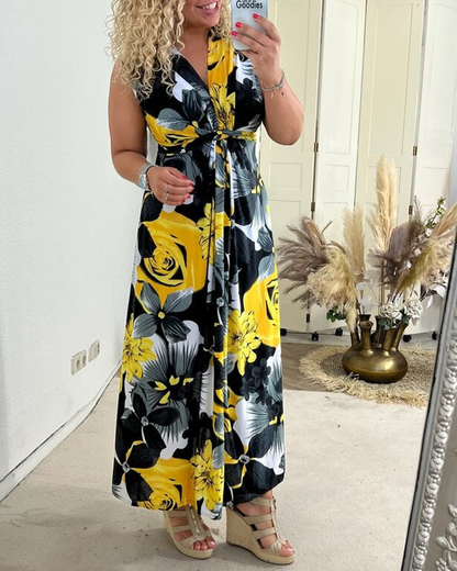 Robe Maxi Femme Fluide Sans Manches Coupe Droite