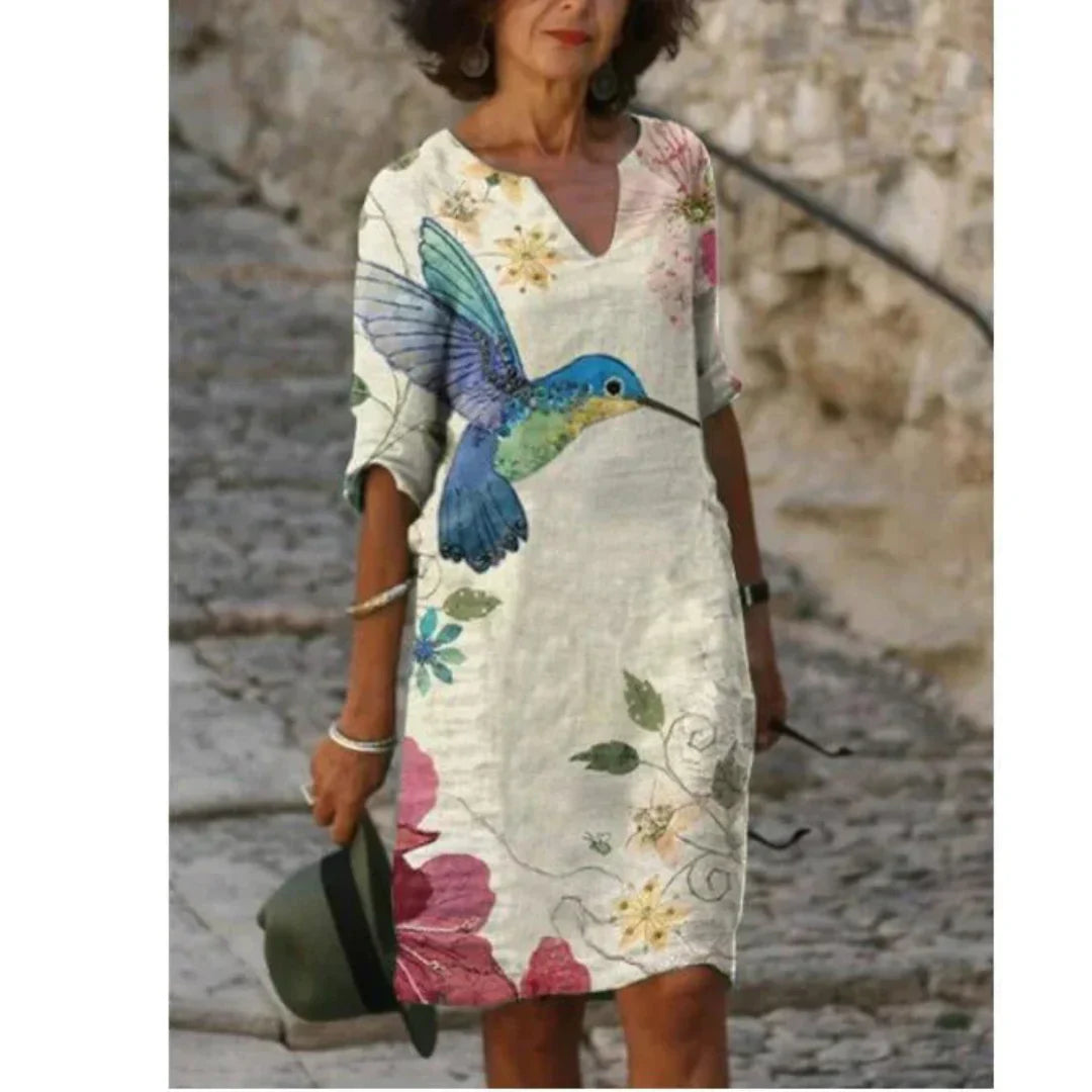 Robe Femme Manches Longues Imprimé Abstrait Élégant