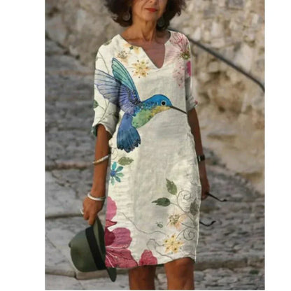 Robe Femme Manches Longues Imprimé Abstrait Élégant
