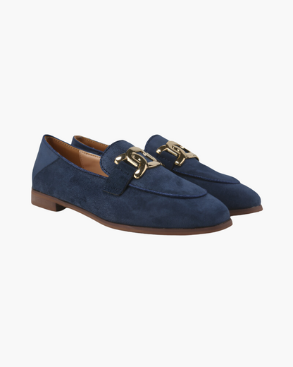 Mocassin Femme Cuir Velours à Boucle Or
