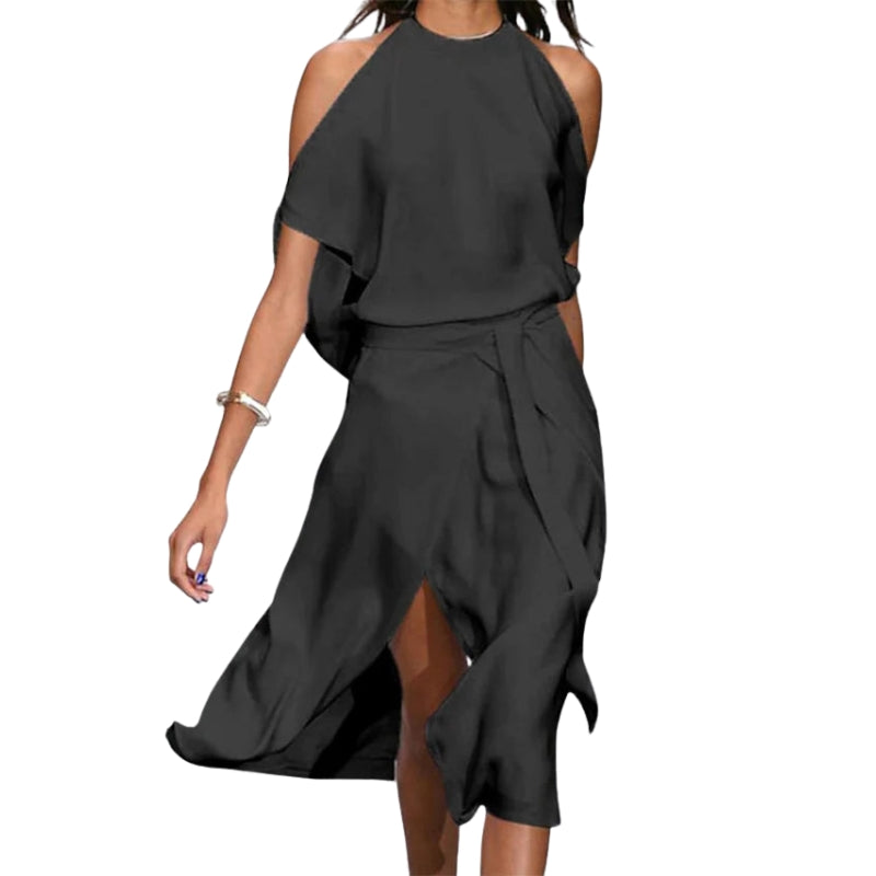 Robe Été Décolletée Dos Nu et Fente Arrière Élégante