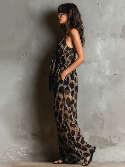 Combinaison Femme Imprimé Animal Bretelles Fines Coupe Large