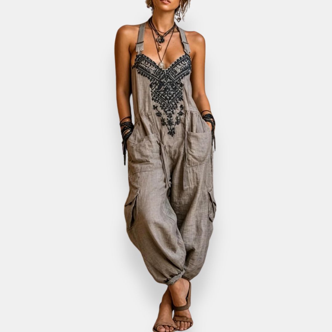 Combinaison Femme Coton Bretelles Réglables Broderies Decoratives
