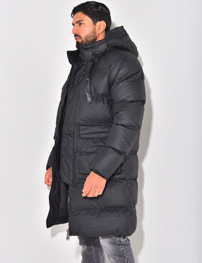 Parka Hiver Homme à Capuche Noir Matelassé