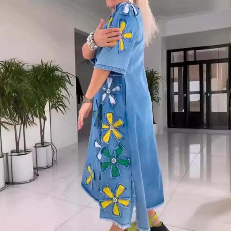 Robe Femme Coupe Ample Col Rond Décontractée Imprimé Floral
