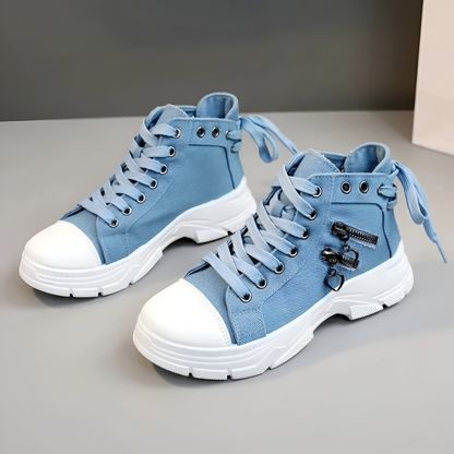 Baskets Hautes Femme Bleu Jeans à Fermeture Éclair