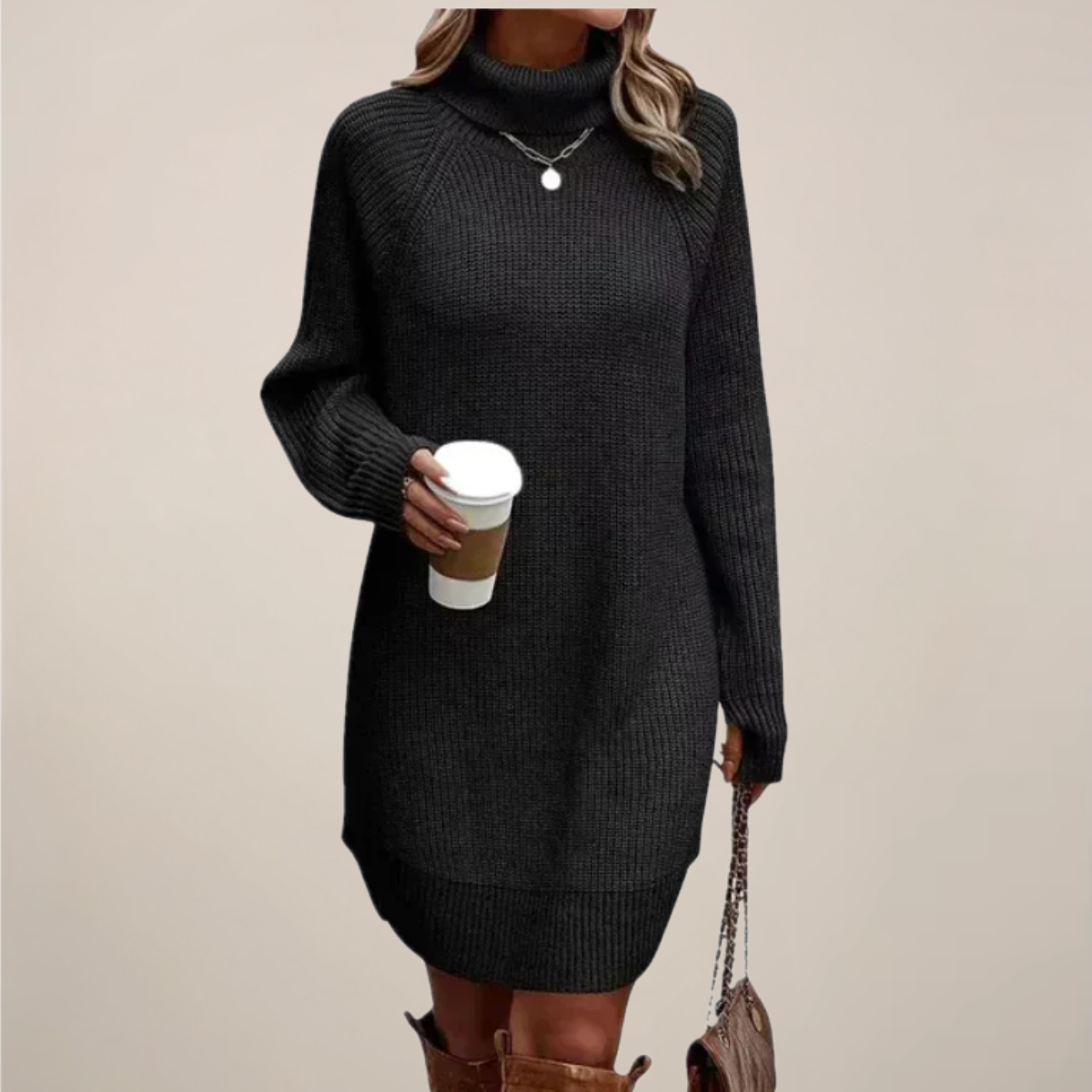 Robe Col Roulé Femme Manches Longues