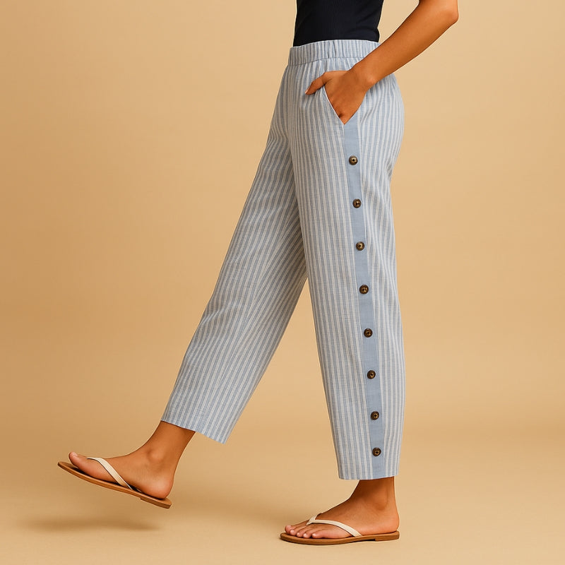 Pantalon Féminin Décontracté avec Boutons et Taille Élégante