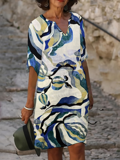 Robe dété Femme Imprimé Abstrait Col V Décontracté