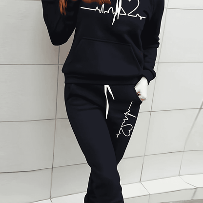 Sweat à Capuche et Pantalon Femme Hiver Cœur Rouge