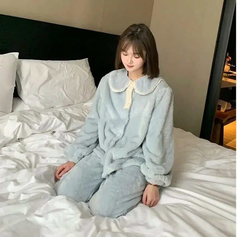 Pyjama Femme Hiver Doux et Confortable À Manches Longues