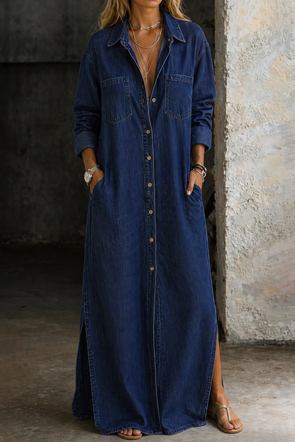 Robe chemise Femme Denim léger Boutons Longue