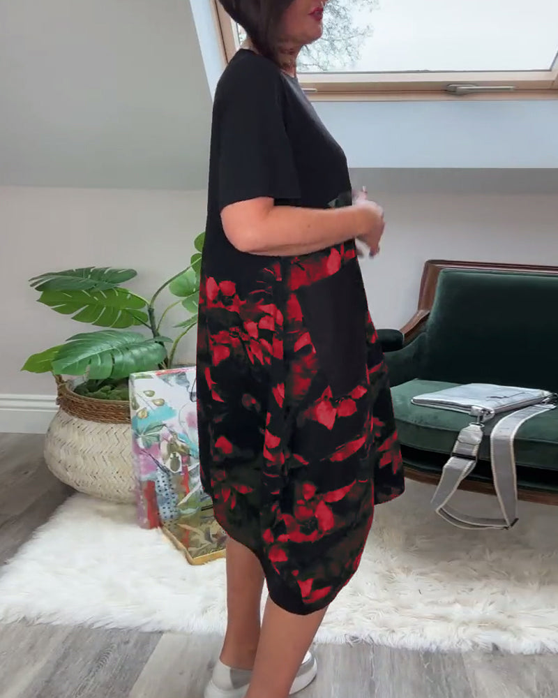 Robe Femme Patchwork Floral Coupe Droite Décontractée