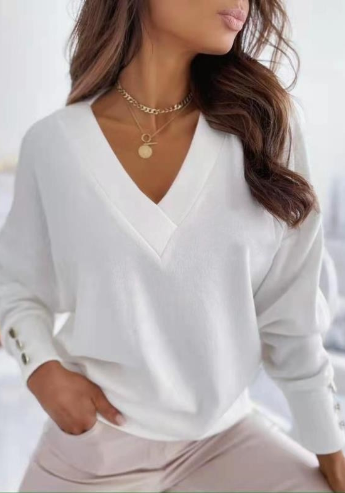 Pull Femme Col V Marine Chic et Élégant