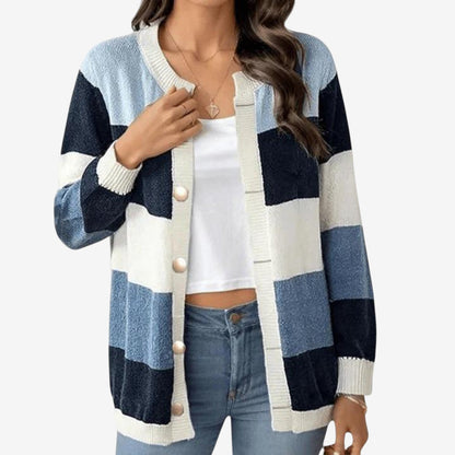 Cardigan Femme Col Rond Manches Longues Imprimé Floral