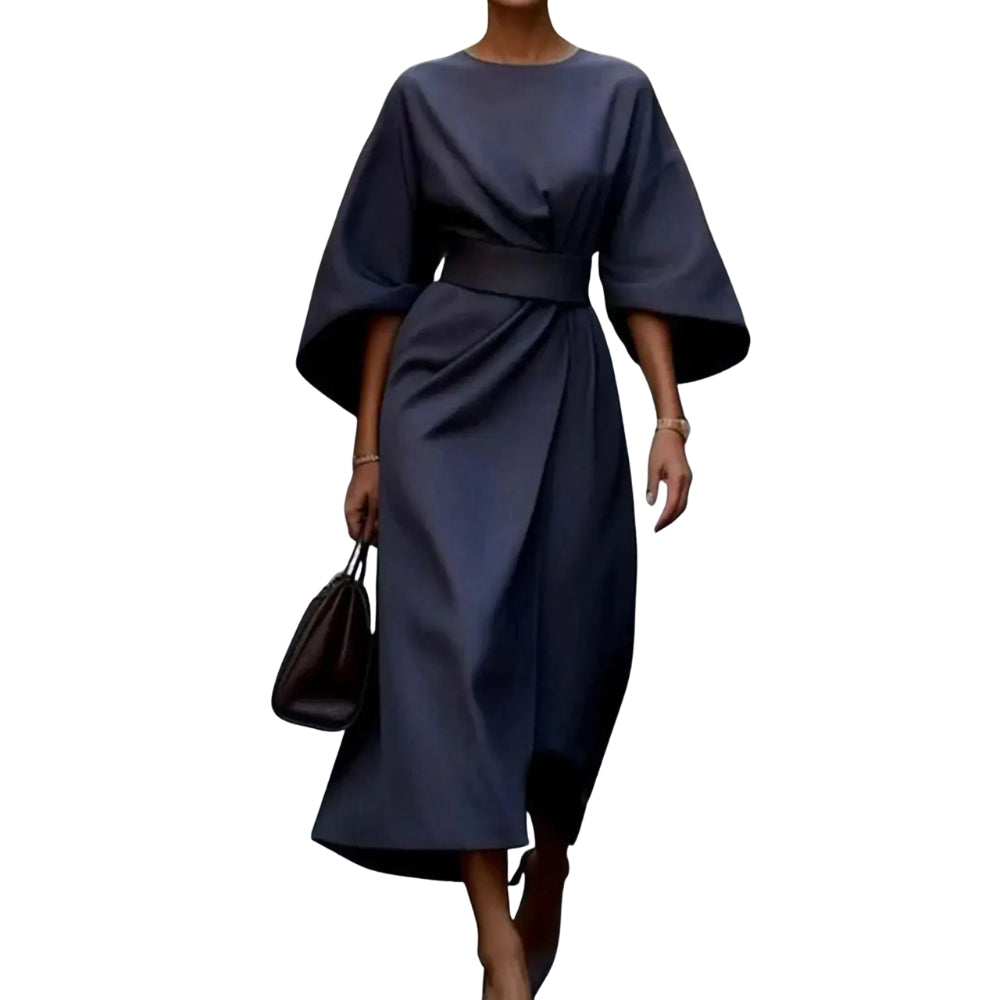 Robe Femme Élégante Mi-Longue Col Rond Manches Bouffantes