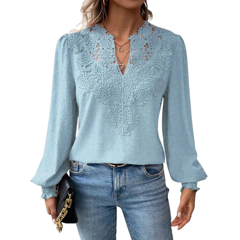Blouse Femme Manches Longues en Dentelle Chic