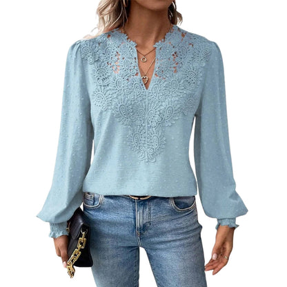 Blouse Femme Manches Longues en Dentelle Chic
