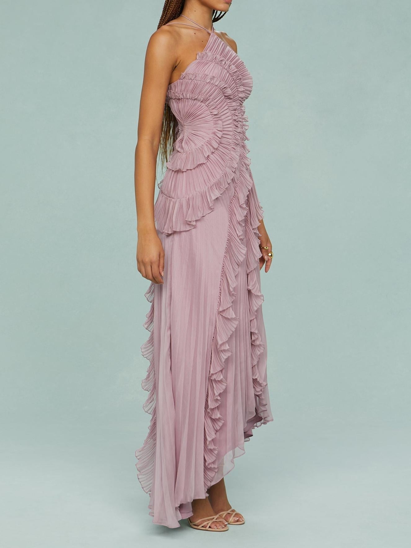 Robe Longue Femme Plissée Volants Asymétriques Fluides