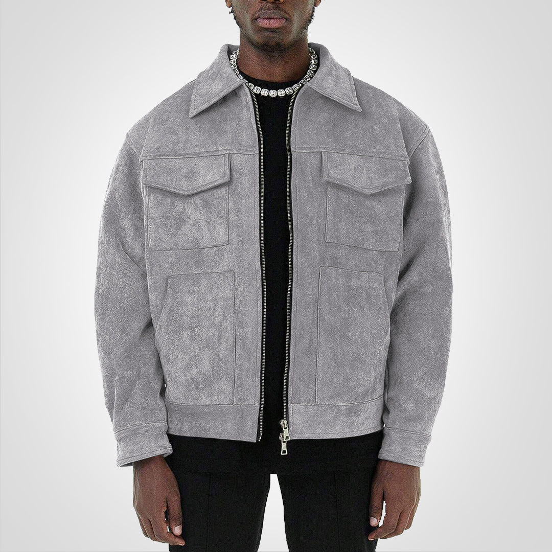 Blouson Cuir Homme Brun avec Fermeture Éclair