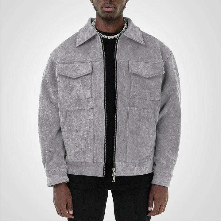Blouson Cuir Brun avec Fermeture Éclair - vue 3