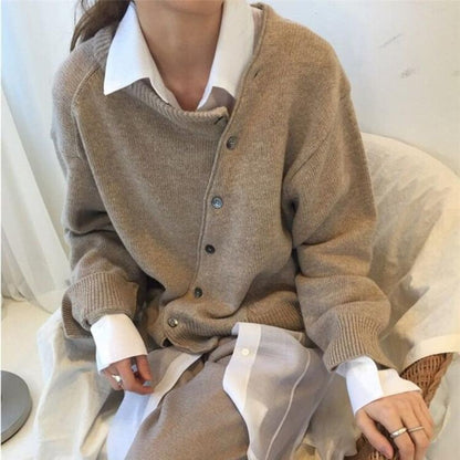 Cardigan Femme Boutons Asymétriques Coupe Décontractée - PanierRoyale