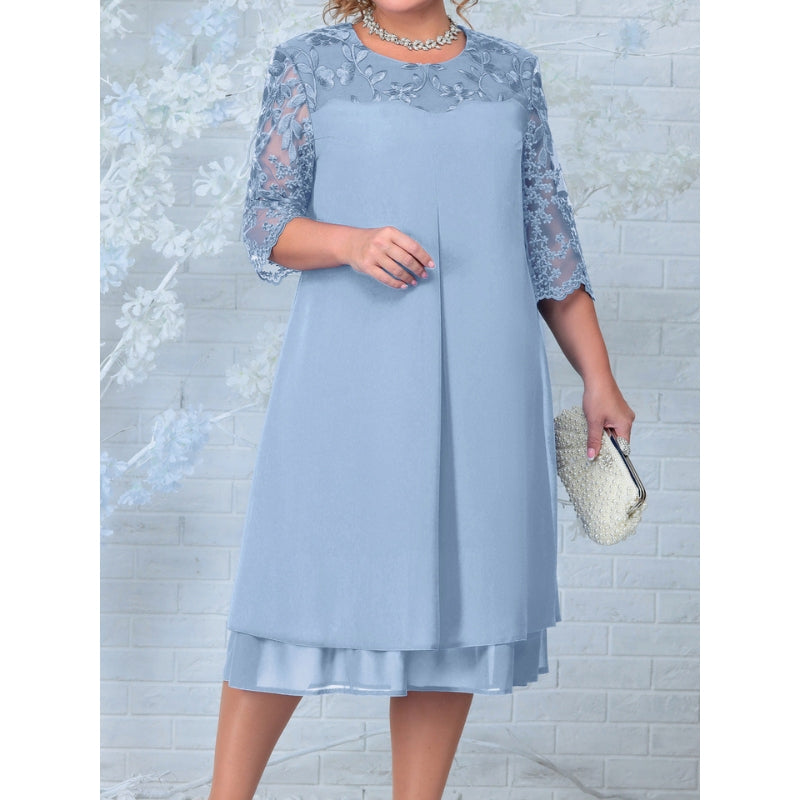 Robe Élégante Mi-Longue Manches Courtes