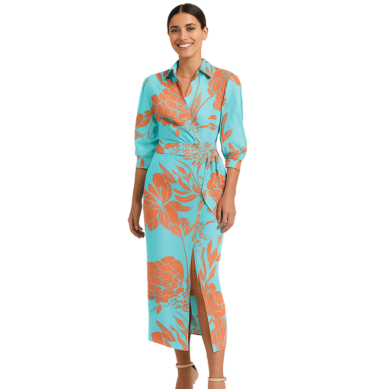 Robe Été Manches Courtes Imprimée Col V