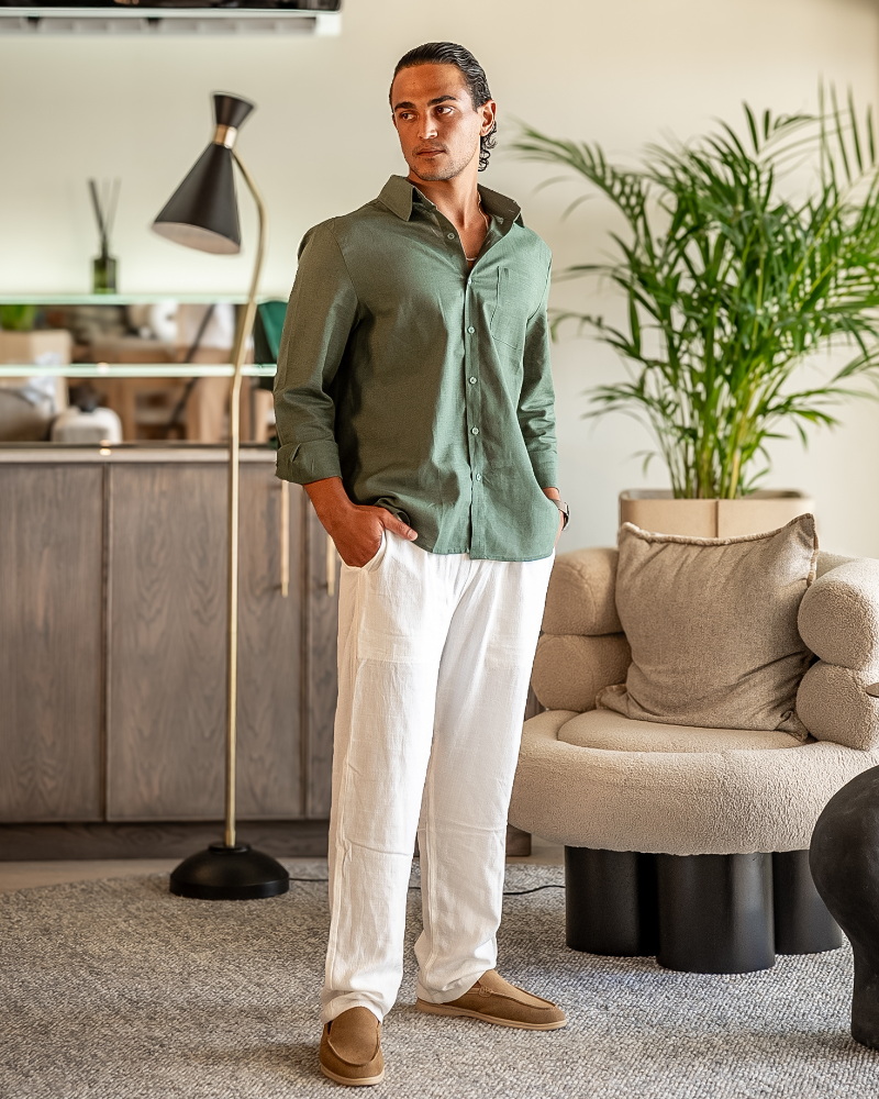 Costume Homme Lin En 2 Pièces Été Décontracté
