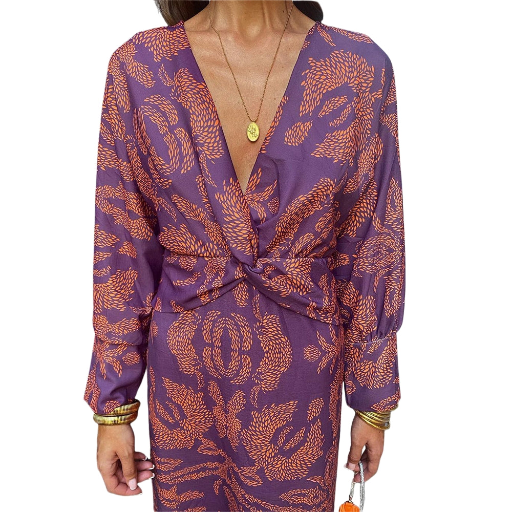 Robe Longue Manches Élégante et Colorée