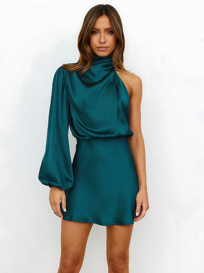 Robe Femme Satinée One Shoulder Coupe Ajustée