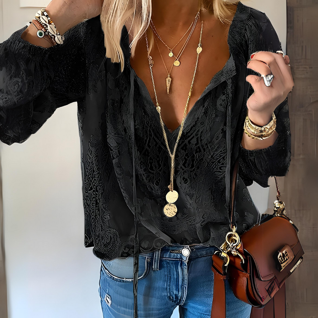 Blouse Dentelle Élégante avec Nœud Raffiné