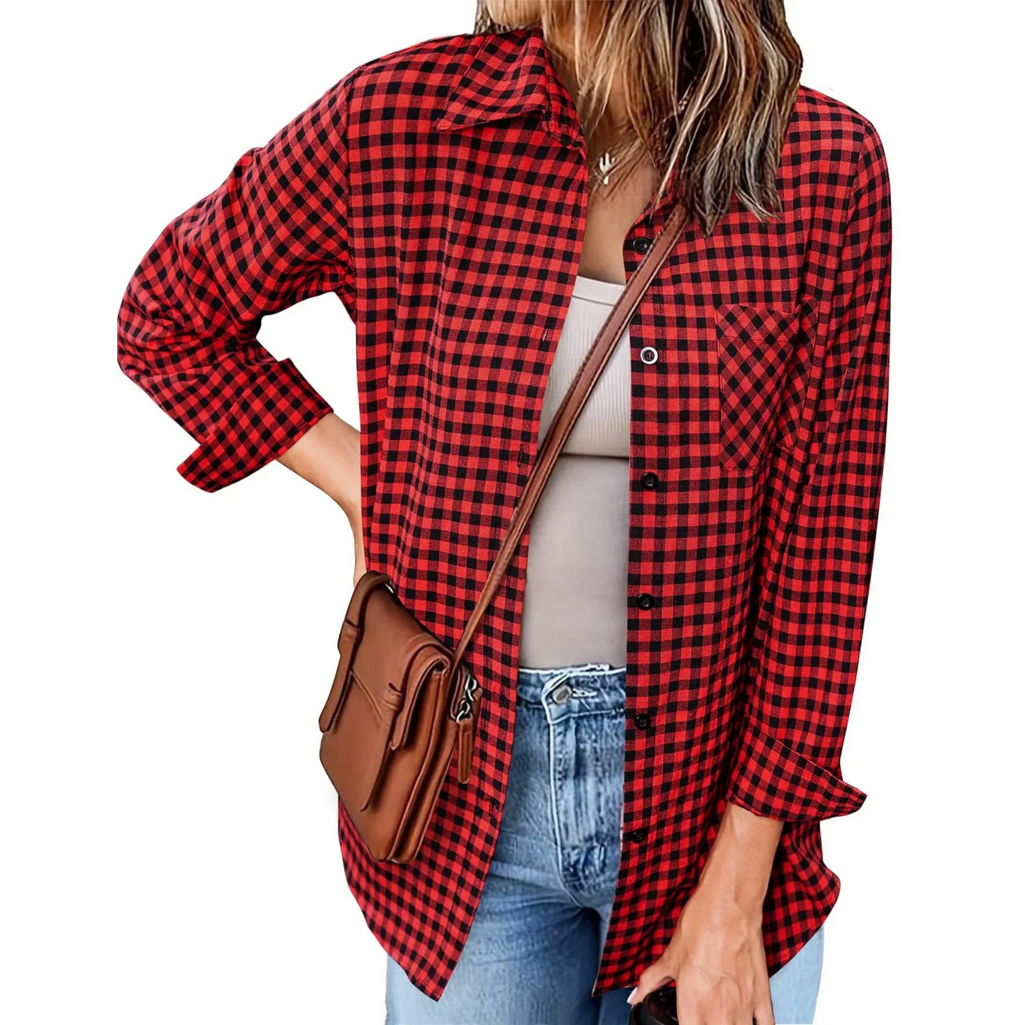 Chemise Décontractée Femme à Carreaux Doux