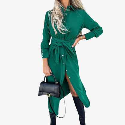Robe Femme Manches Longues Élastique Taille Évasée