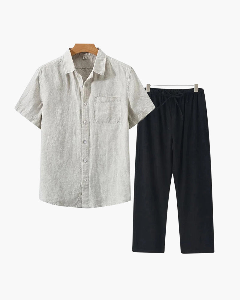 Costume Lin homme Lin léger avec chemise courte et pantalon été